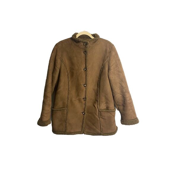 Vintage L.L. Bean Fleece Sherpa Lined Faux Suede Button Up Barn Chore Jacket Med - Picture 1 of 4